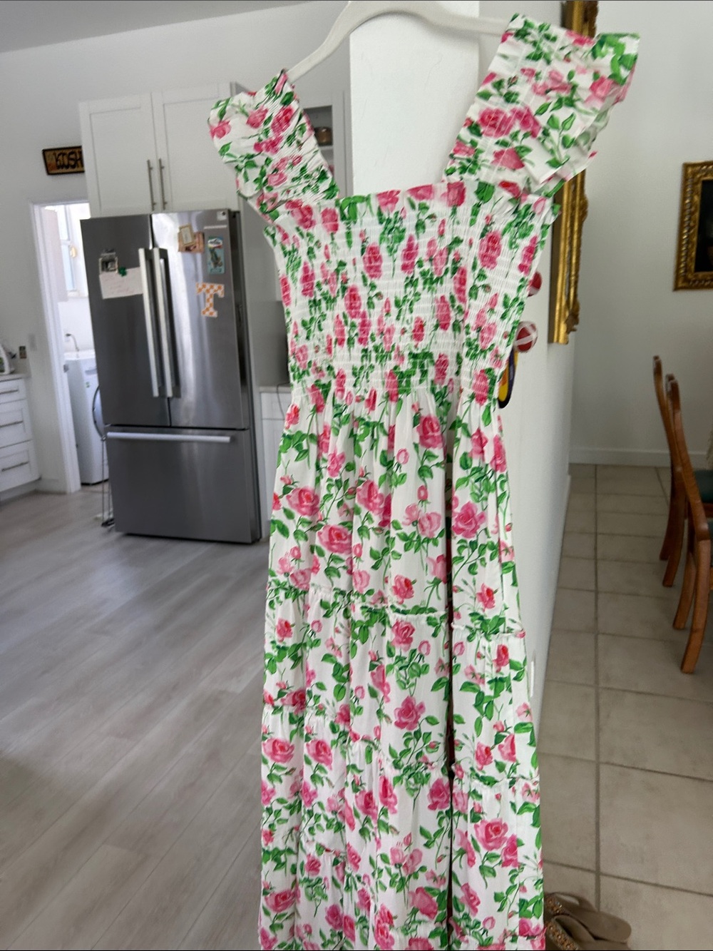 Hill House floral nap dress in pink, green & light blue label - Picture 3 of 3